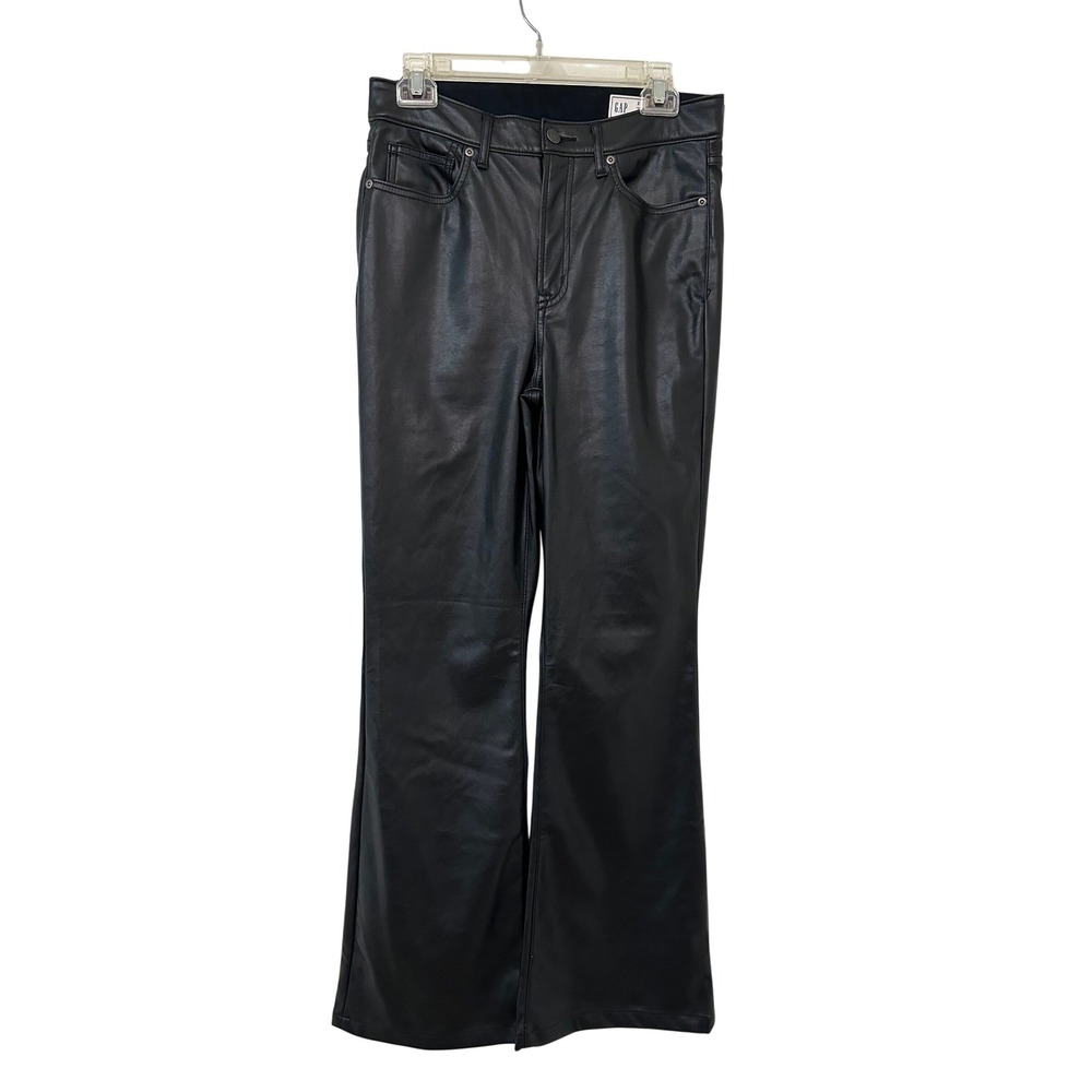 Gap 70s Flare High Rise Faux Leather Pants Black Size 8R 29 Retro Edgy pinup